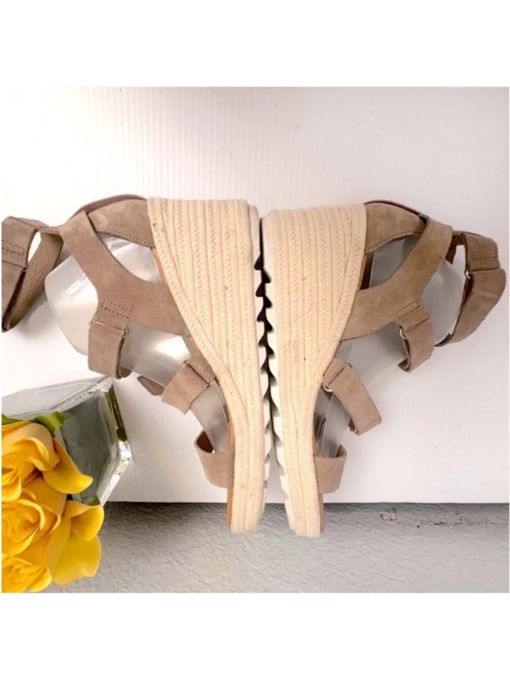 Sorel Cameron Taupe Multi-Strap Espadrille Wedge Sandals Sz 11